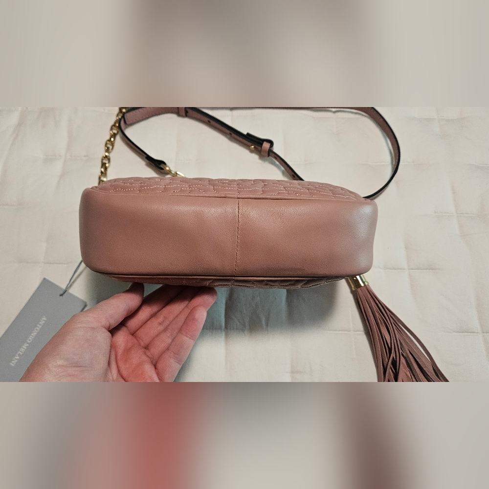 NWT Antonio Melani Larisa Camera Leather Crossbody: Rosette Floral Stitching - Picture 7 of 13